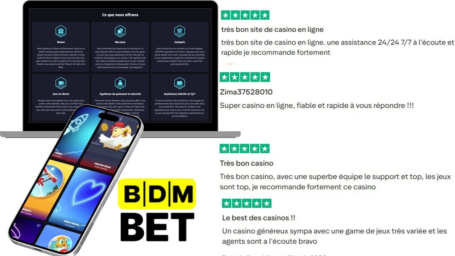 BdmBet Casino version mobile, optimisée pour smartphone iOS et Android.